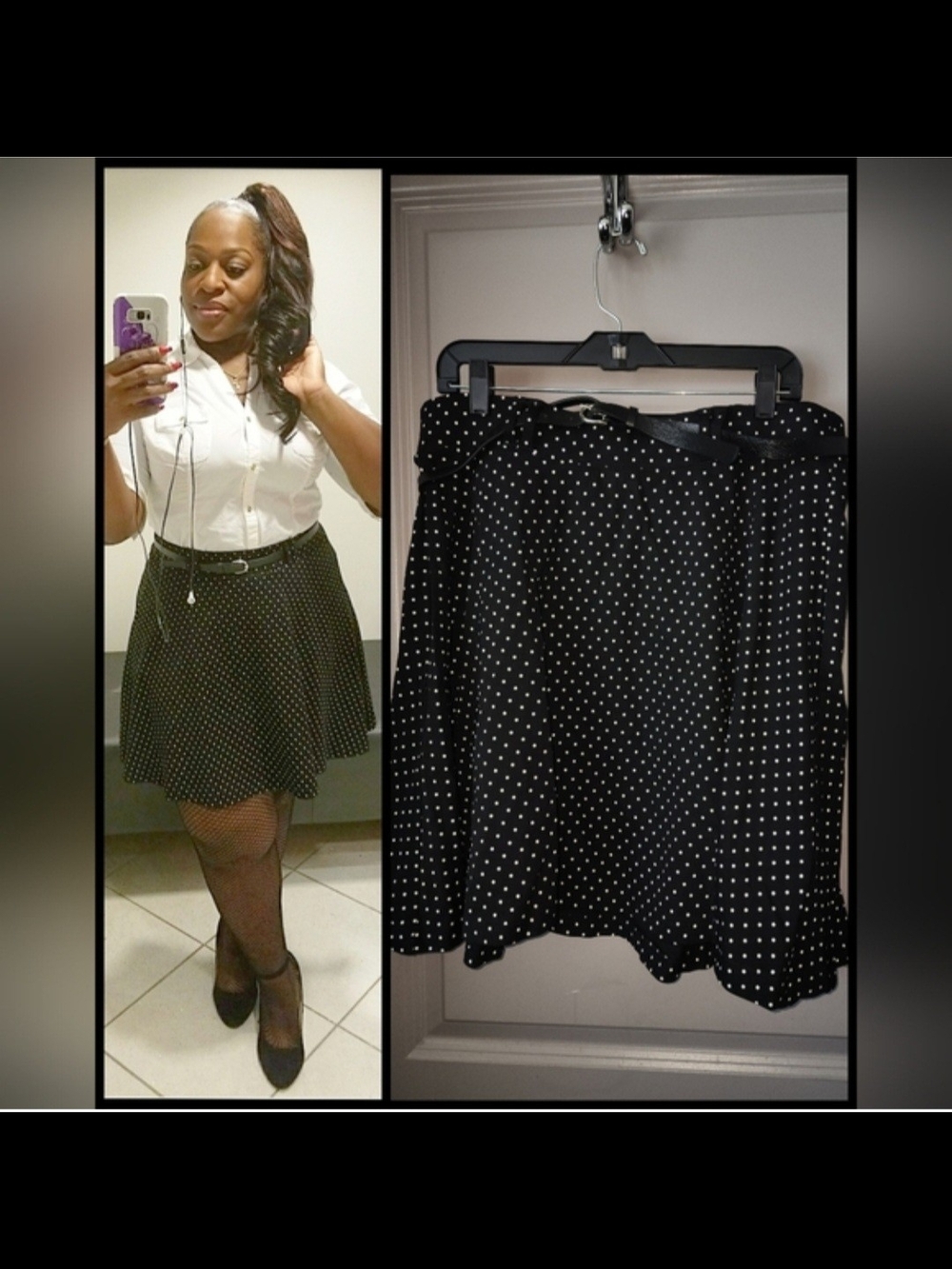 Polka Dot Black Circle Skirt with Waist Belt